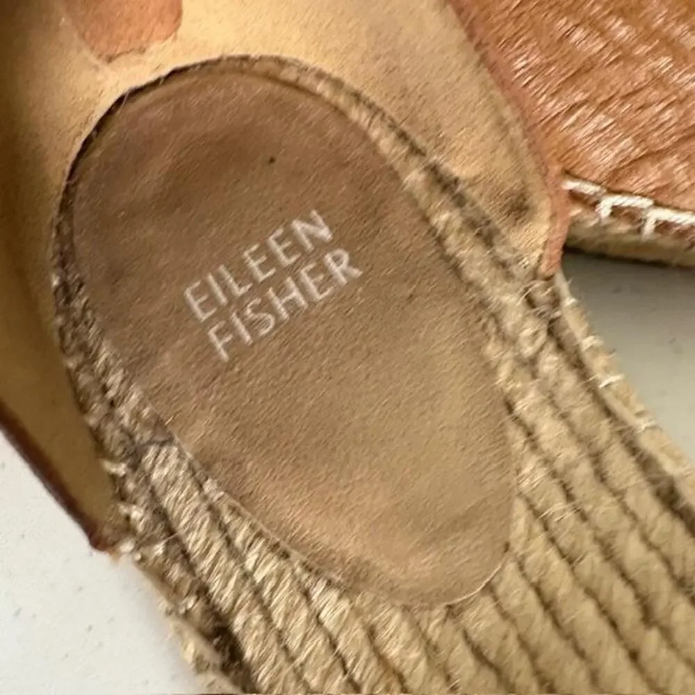 Eileen Fisher Sandals Womens Size 9 Brown Leather Espadrille Ankle Strap Flat